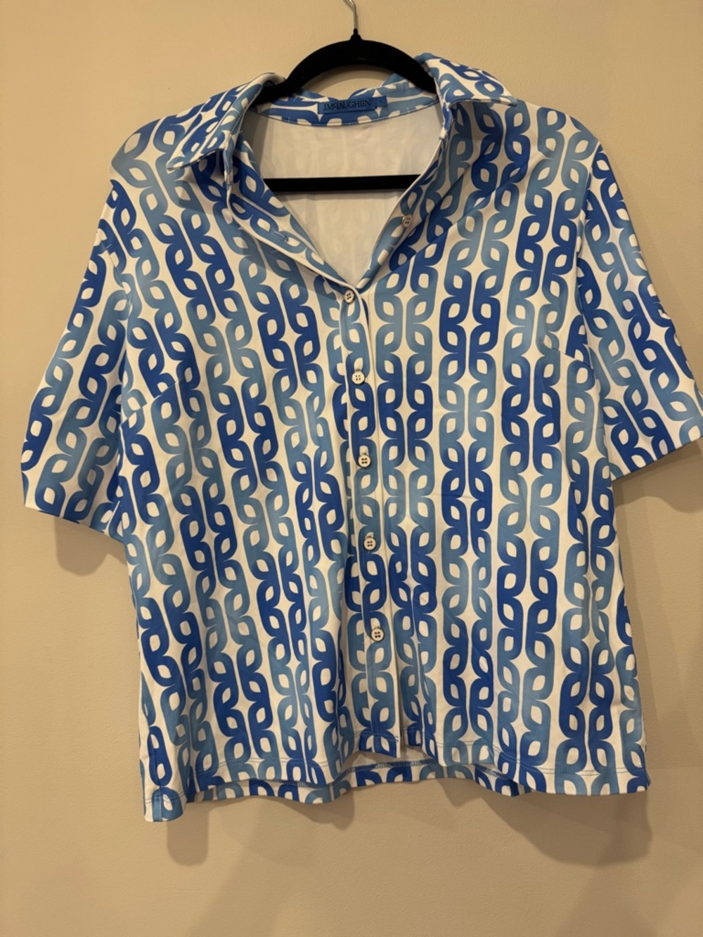 J. McLaughlin Blue & White Chain-Link Button Shirt